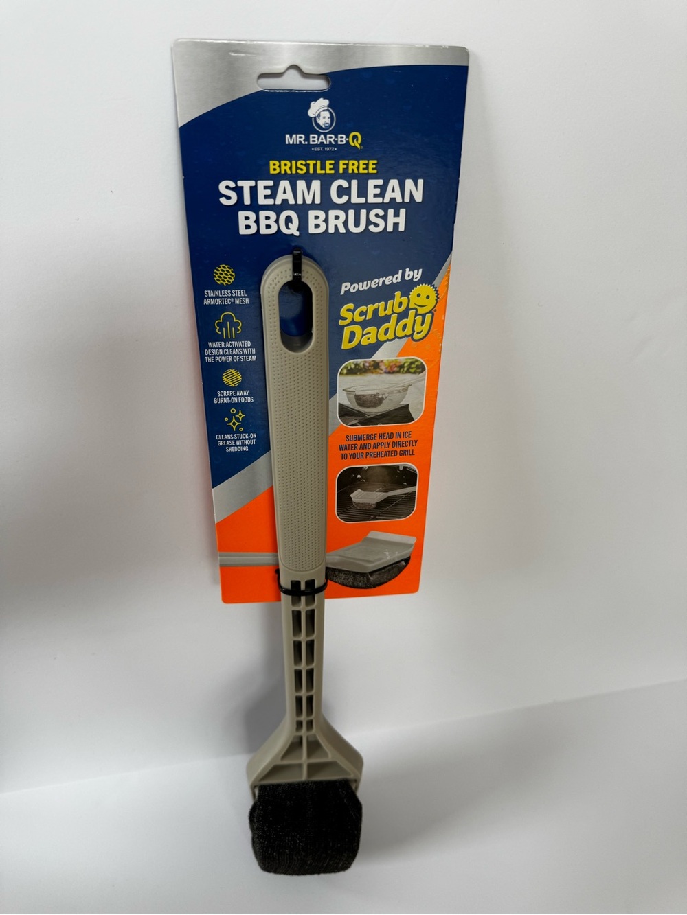 Steam Clean BBQ Grill Brush Powered by Scrub Daddy Mr. Bar-B-Q